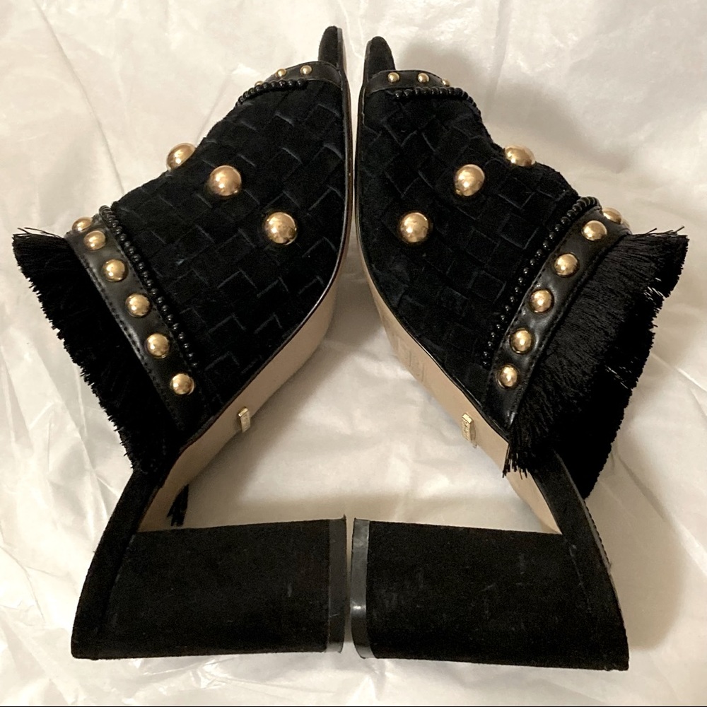 Carvela Kurt Geiger ‘Gander’ Mid Heel  Gold Studded Black Suede Mule Heels 37 - Picture 11 of 16